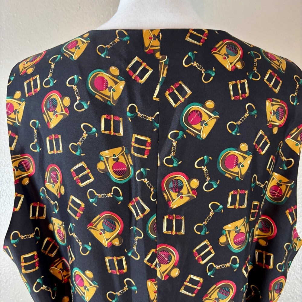 Preston & York Vest Women's Large Black Equestrian Themed Vintage Silk Horse 80s - Picture 9 of 11